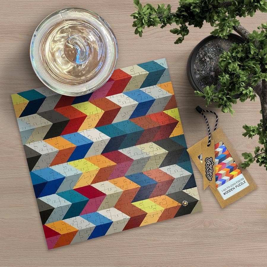 Wooden Puzzle: Herringbone Repeat in Glass Jar