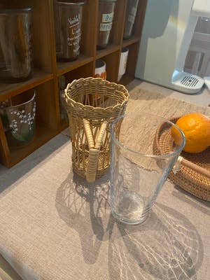 Water Glass with Hand Braided Straw Glass Cover