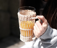 Water Glass with Hand Braided Straw Glass Cover