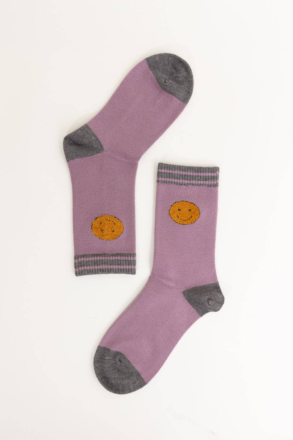 Smiley Face Embroidered Crew Socks