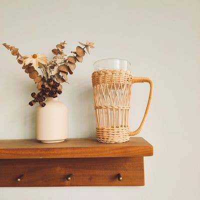 Water Glass with Hand Braided Straw Glass Cover