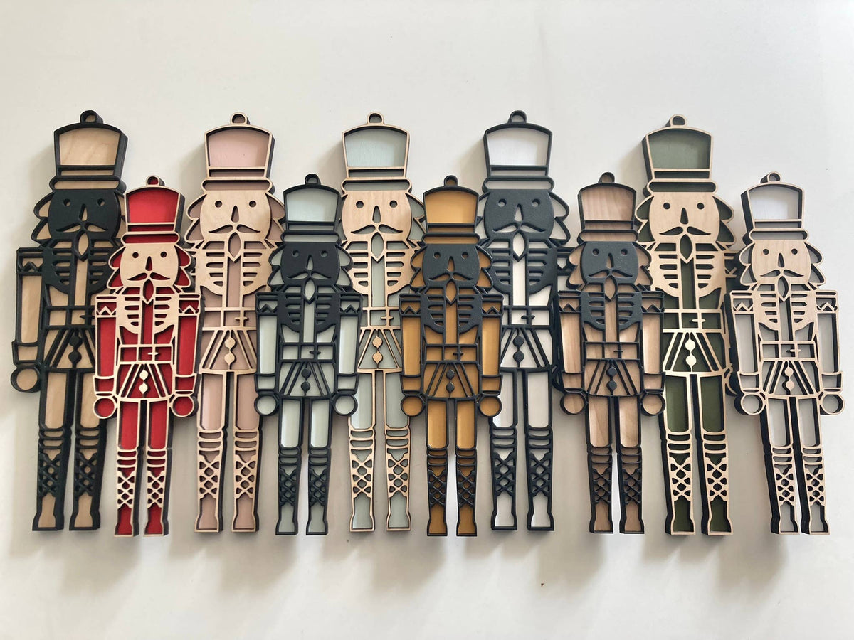 Wood Nutcracker: 10" / Black / Blush Pink