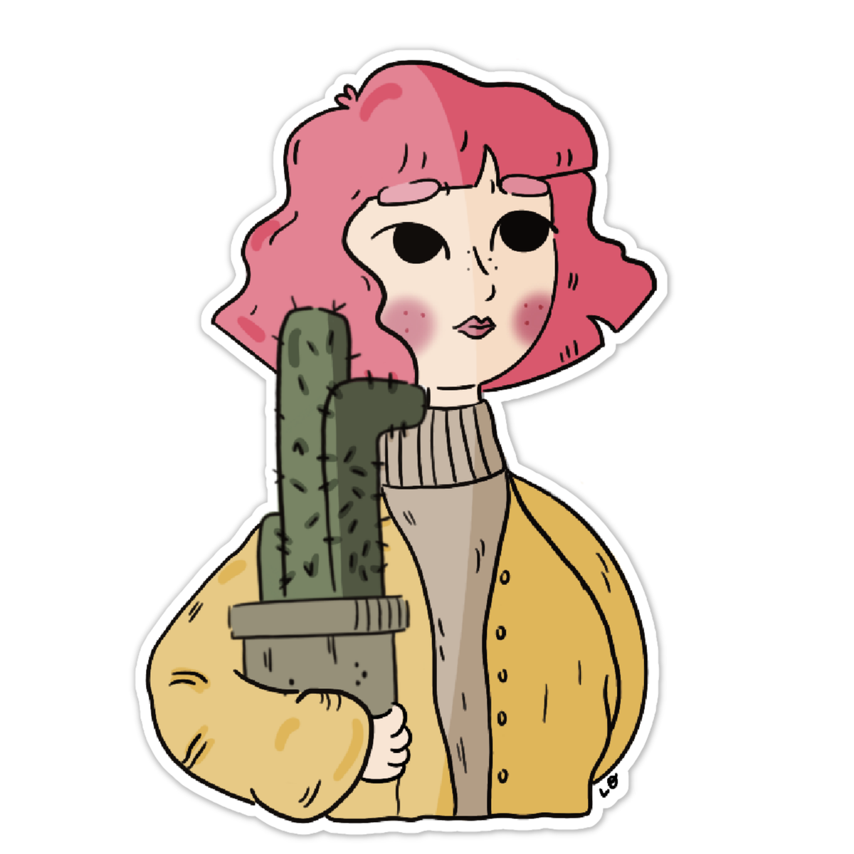 Pink Plant Lady Sticker