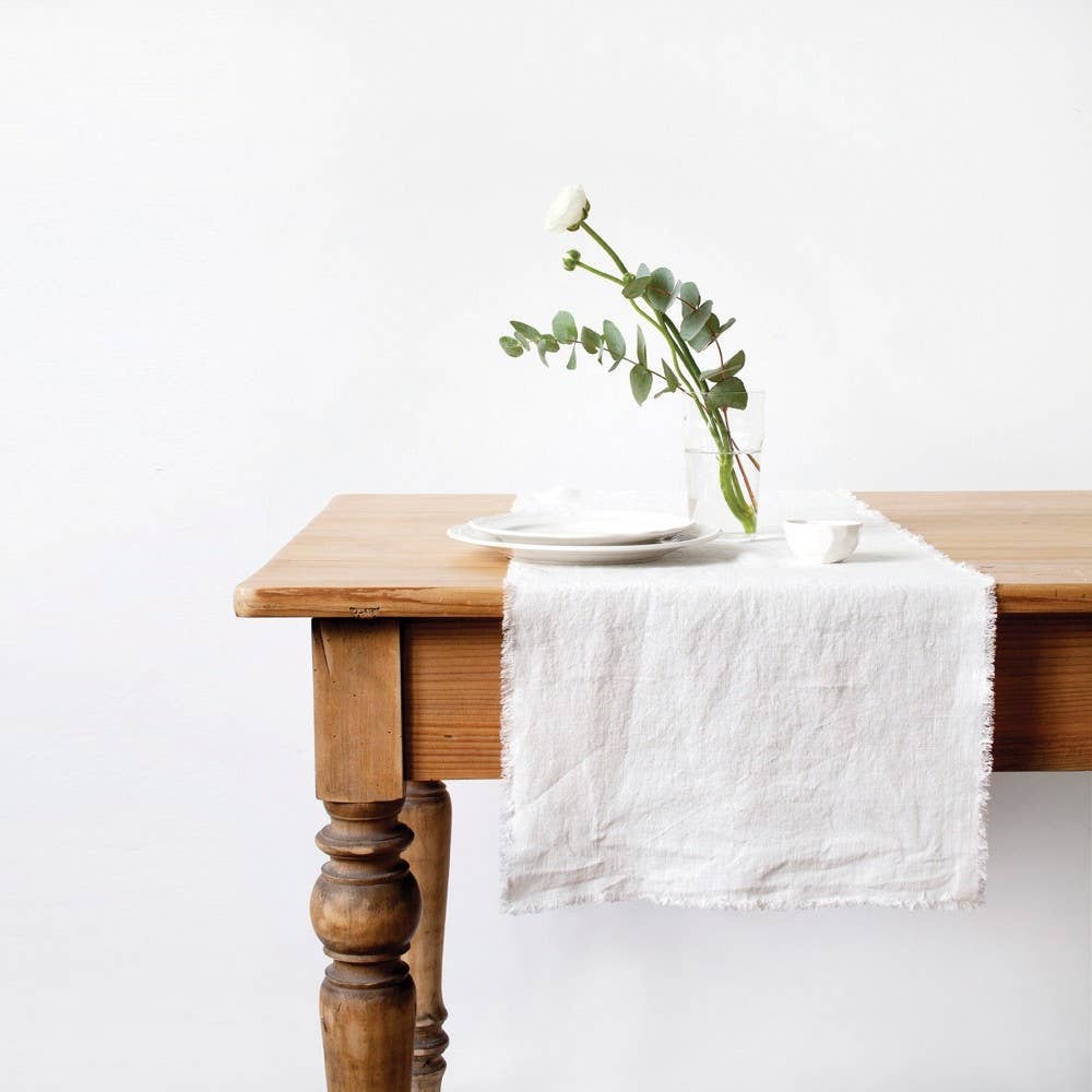 Linen Table Runner with Fringes