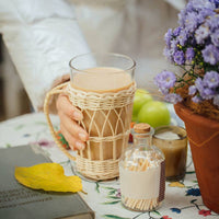 Water Glass with Hand Braided Straw Glass Cover
