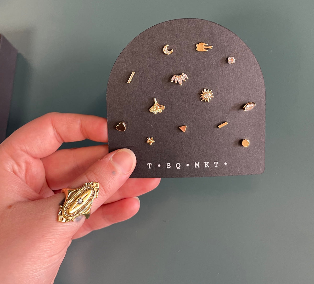 Gwen - Matching Mismatching Minimal Earring Post Set W/ CZ in Gold