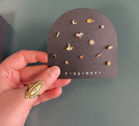 Gwen - Matching Mismatching Minimal Earring Post Set W/ CZ in Gold