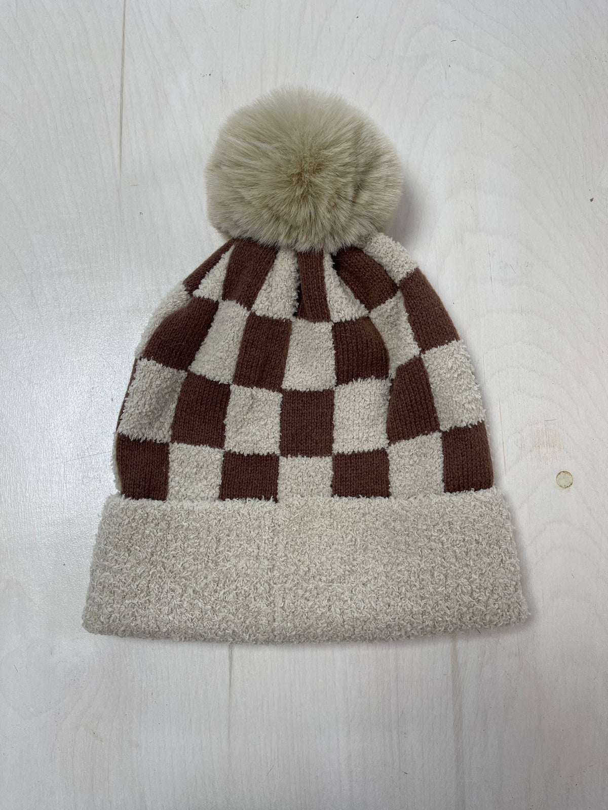 Checkered Pom Pom Beanie