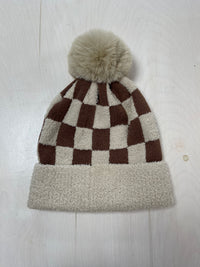 Checkered Pom Pom Beanie
