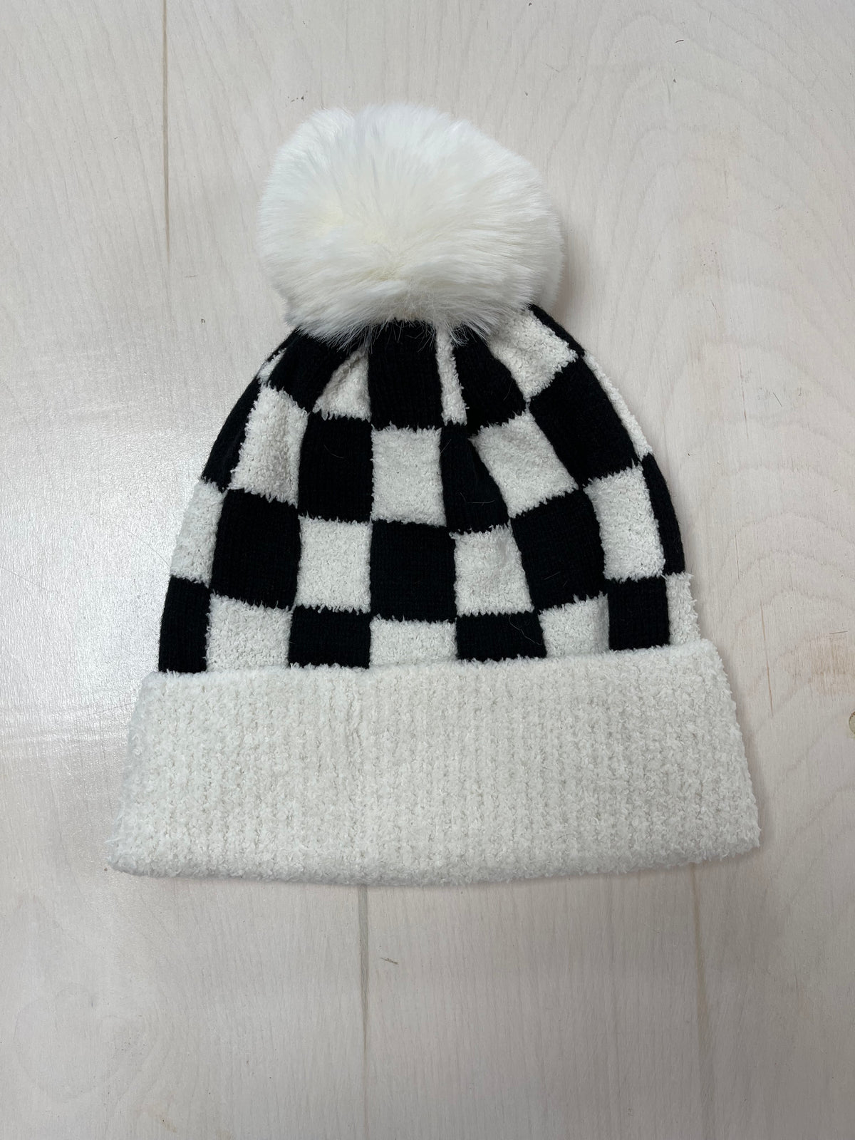 Checkered Pom Pom Beanie