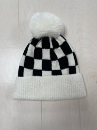 Checkered Pom Pom Beanie