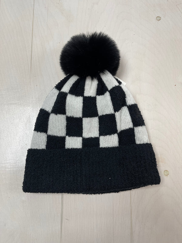 Checkered Pom Pom Beanie