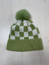 Checkered Pom Pom Beanie