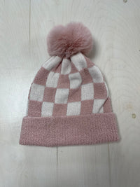 Checkered Pom Pom Beanie