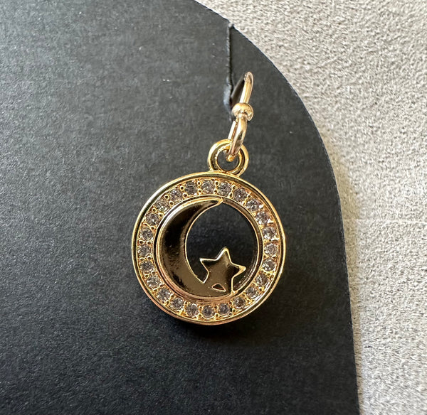 Celeste - Moon & Star Halo CZ Dangle Earrings