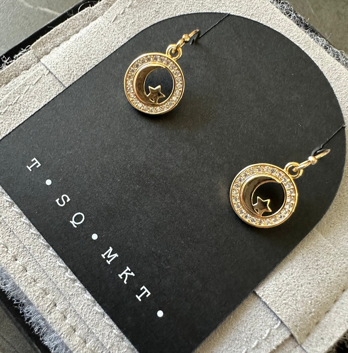 Celeste - Moon & Star Halo CZ Dangle Earrings