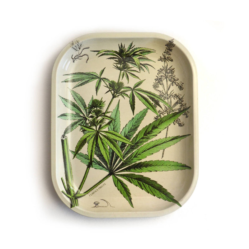 Small Metal Cannabis Ritual Tray - Vintage Botanical Print