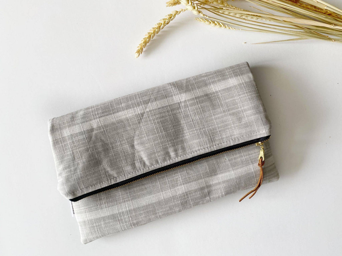 Large Foldover Clutch - Farmhouse Gray and White Stripe