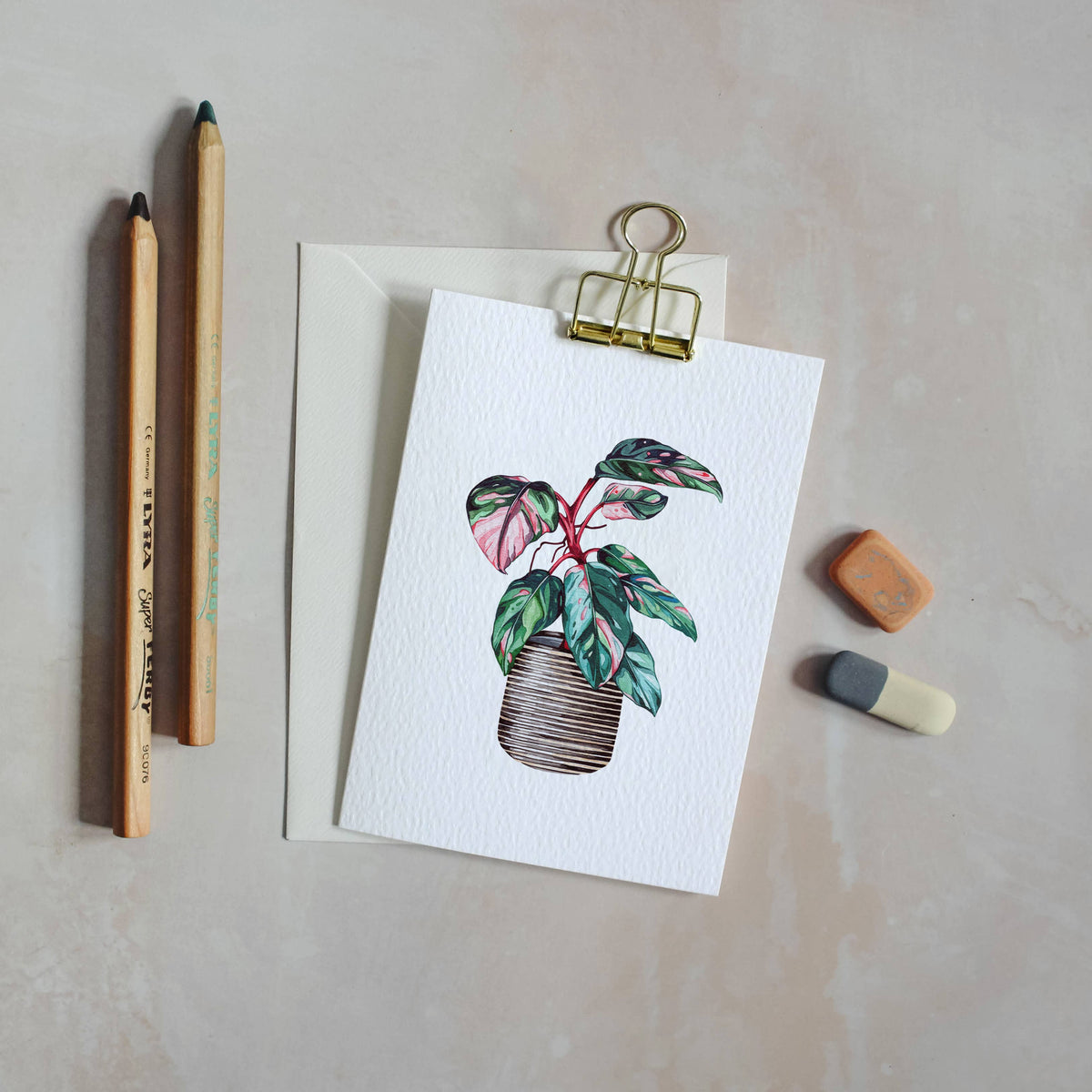 House Plant Watercolour Sustainable Greeting Card - Pink Princess