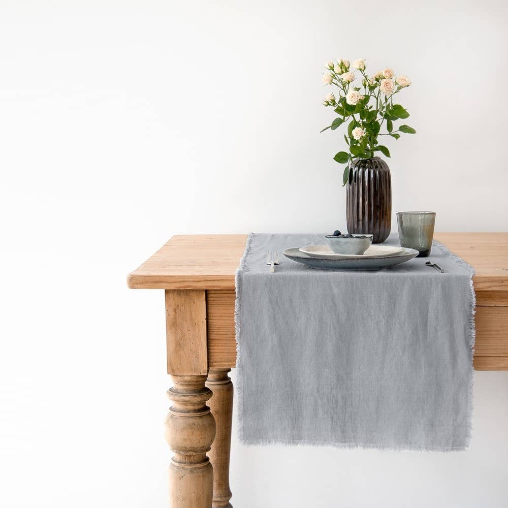 Linen Table Runner with Fringes