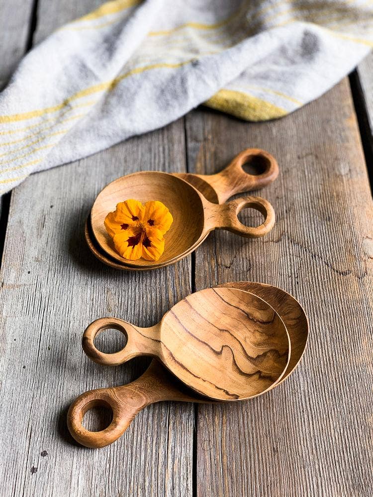 Teak Wooden Scoop with Hole - Sugar Salt Spice Granola Spoon