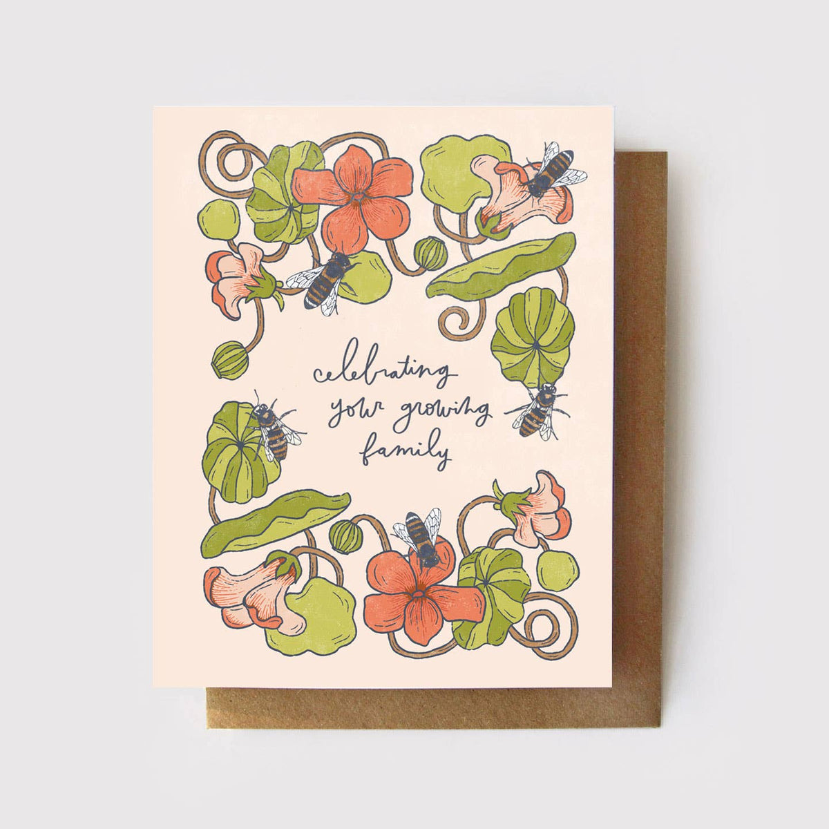 Celebrating Your Growing Family - Nasturtium + Honeybee Card